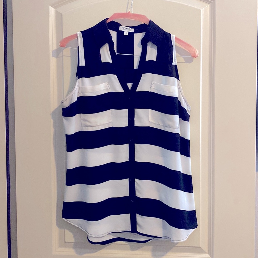 Vintage black & white striped button down sleeveless blouse